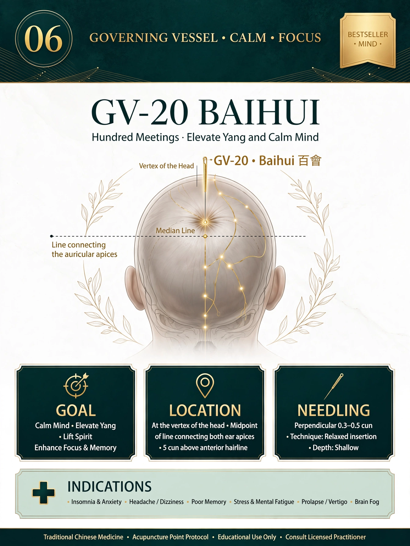 Protocol card: GV-20 Baihui, calm mind and focus